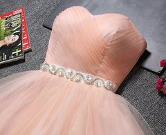 Blush Pink Tulle Strapless Sweetheart Neck Short Prom Dresses,Mini Homecoming Dress