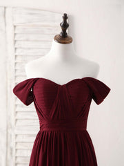 Burgundy Chiffon Off Shoulder Long Prom Dress Burgundy Bridesmaid Dress