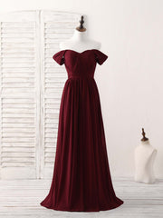 Burgundy Chiffon Off Shoulder Long Prom Dress Burgundy Bridesmaid Dress