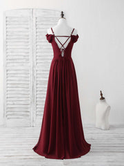 Burgundy Lace Chiffon Long Prom Dress Burgundy Bridesmaid Dress