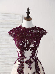 Burgundy Lace Tulle High Low Prom Dress Burgundy Bridesmaid Dress