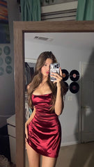 Burgundy Satin Party Dress,Short Homecoming Dress