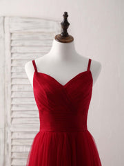 Burgundy Sweetheart Neck Tulle High Low Prom Dress, Burgundy Formal Dress