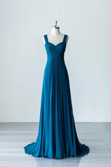 Blue Chiffon Long A-Line Prom Dress, A-Line Evening Dress Party Dress