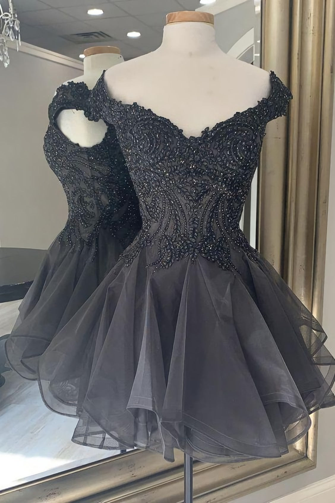 Off The Shoulder Black Short Party Dress, Homecoming Dress