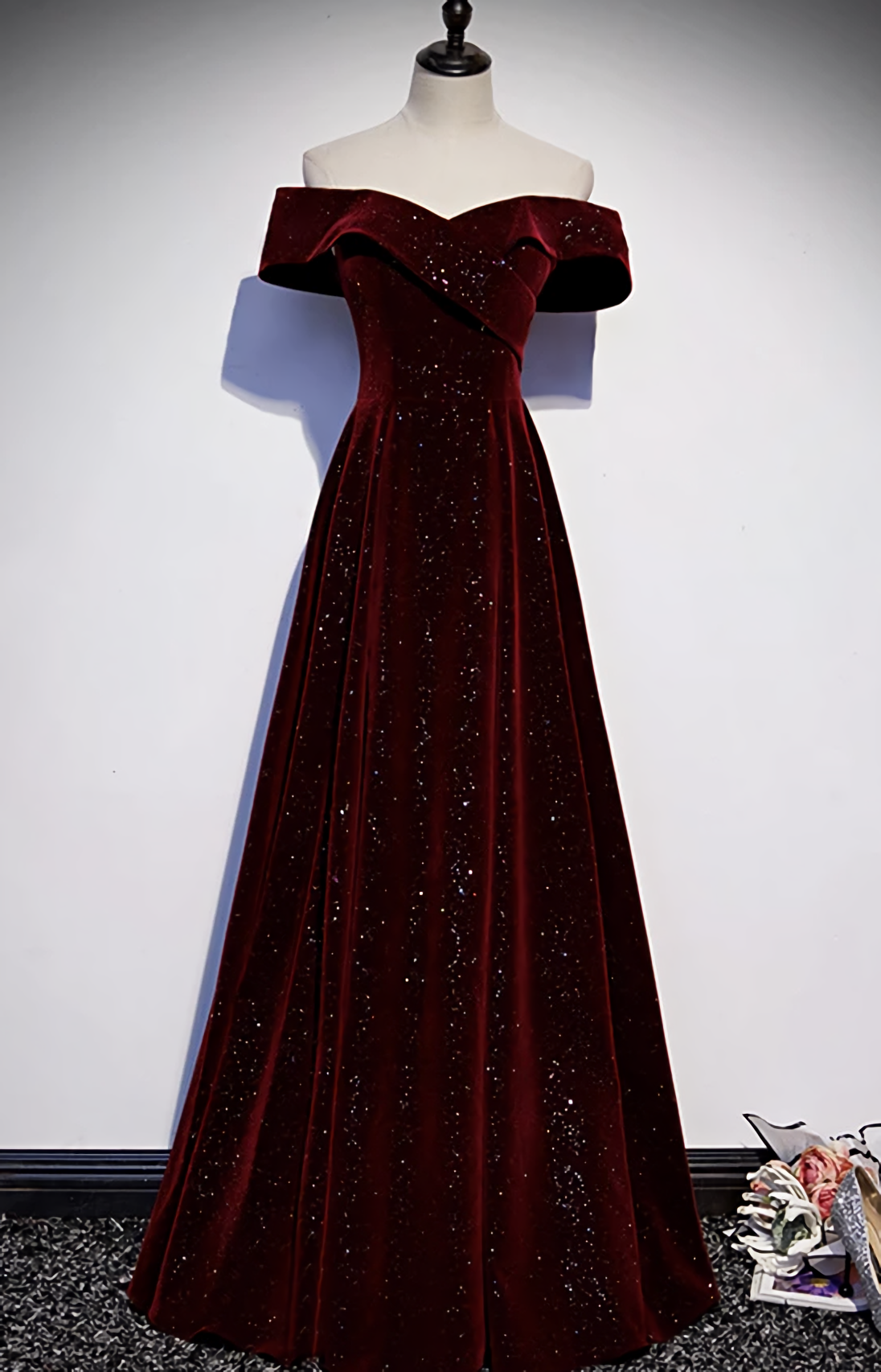 Burgundy Velvet Long Prom Dress, Evening Dress