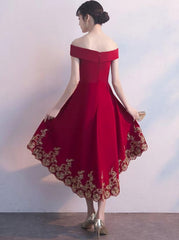 Beautiful Red High Low Party Dress, With Gold Applique Stylish Formal Dress, Cute Party Dress, Homecoming Dress