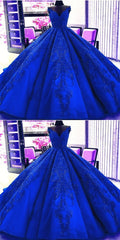 Gorgeous Royal Blue Appliques Beads Quinceanera Dresses, Formal Ball Gown Prom Dress