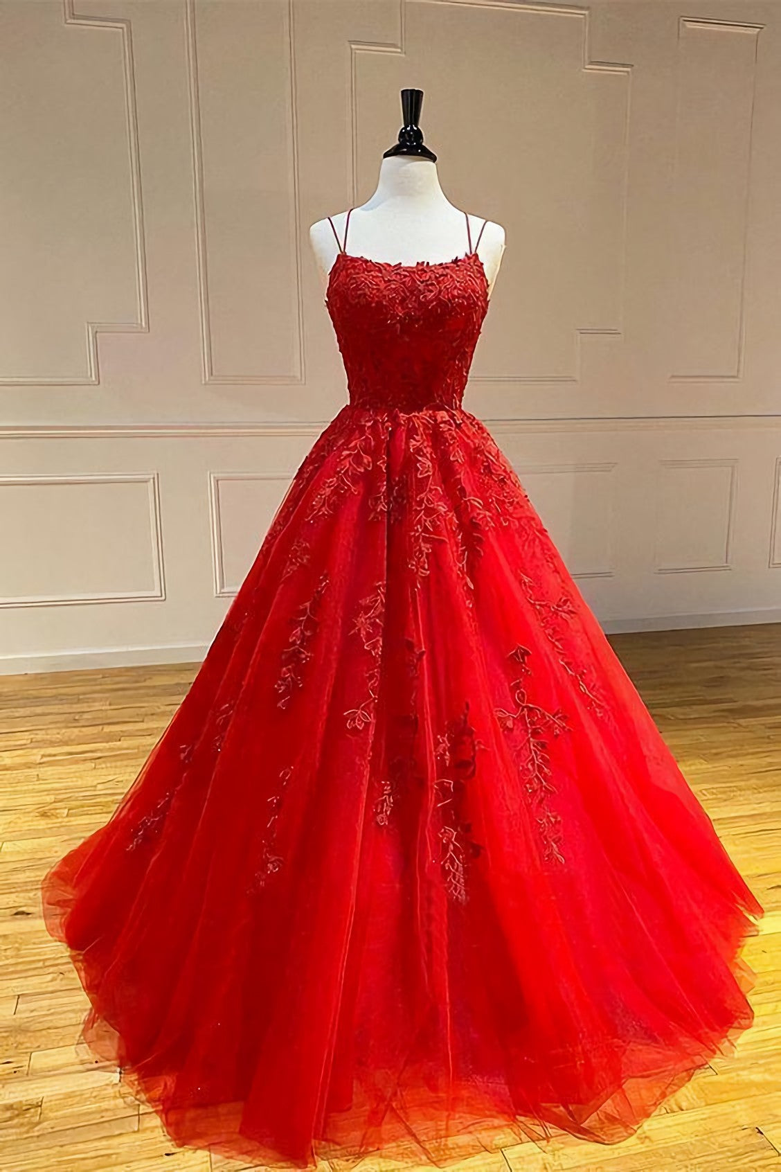 Red Long Prom Dresses, Lace Prom Dresses, Chic Prom Gowns