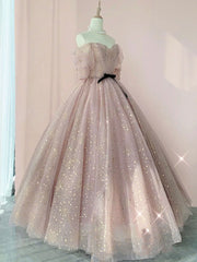 Champagne Tulle Long Prom Dress ,Tulle Lace Evening Dress