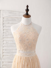 Champagne Two Pieces Lace Long Prom Dress Lace Evening Dress