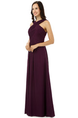 Chiffon Purple Halter Long Bridesmaid Dresses