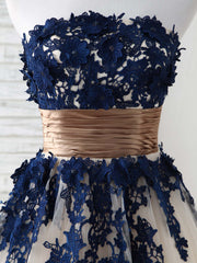 Dark Blue Lace Applique Tulle Long Prom Dress Blue Bridesmaid Dress