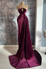 Designer Burgundy Velvet Long Sleeves Prom Dress With Train,Gala Dresses Elegant