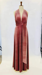 Dusky Pink Velvet Dress, Infinity Dress, Bridesmaid Dress, Prom Dress, Ball Gown Long Dress, Evening Dress, Convertible Dress, Party Dress