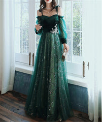 elegant dark green lace gown Prom Dress