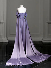 Elegant Purple Satin Prom Dress, Draped Bodice Formal Party Dress