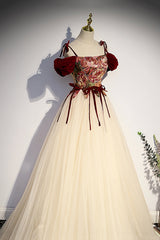 Elegant Tulle Embroidery Long Evening Dress, Off the Shoulder Party Dress