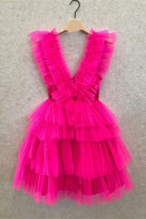 Fuchsia Ruffled Layers Plunging V Neck Homecoming Dress Short Grad Dresses