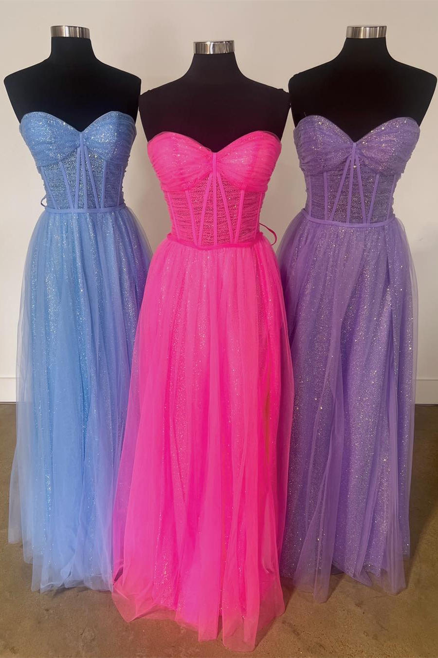 Glitter Sweetheart Sheer Corset A-Line Long Prom Dress