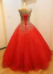 Gorgeous Red Long Tulle Gown, Sparkle Handmade Formal Dresses