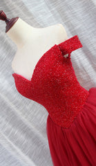 Gorgeous Sparkle Beaded Off Shoulder Red Formal Dress, Red Homecoming Dresses