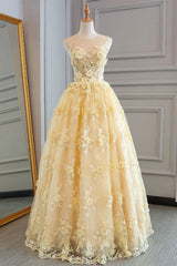 Gorgeous Yellow Lace Appliques Long Prom Dress, Yellow Lace Formal Dress, Yellow Evening Dress