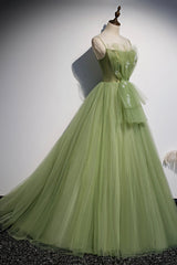 Green Scoop Tulle Floor Length Prom Dress, A-Line Green Formal Dress