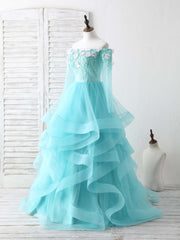 Green Tulle Lace Applique Long Prom Dress Green Graduation Dresses