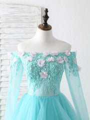 Green Tulle Lace Applique Long Prom Dress Green Graduation Dresses