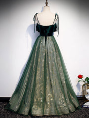 Green Tulle Lace Long Prom Dress, Green Tulle Formal Dress