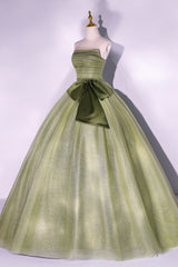 Green Tulle Long A-Line Prom Dress, Green Strapless Evening Gown