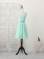 Green V Neck Chiffon Short Prom Dress, Green Homecoming Dress