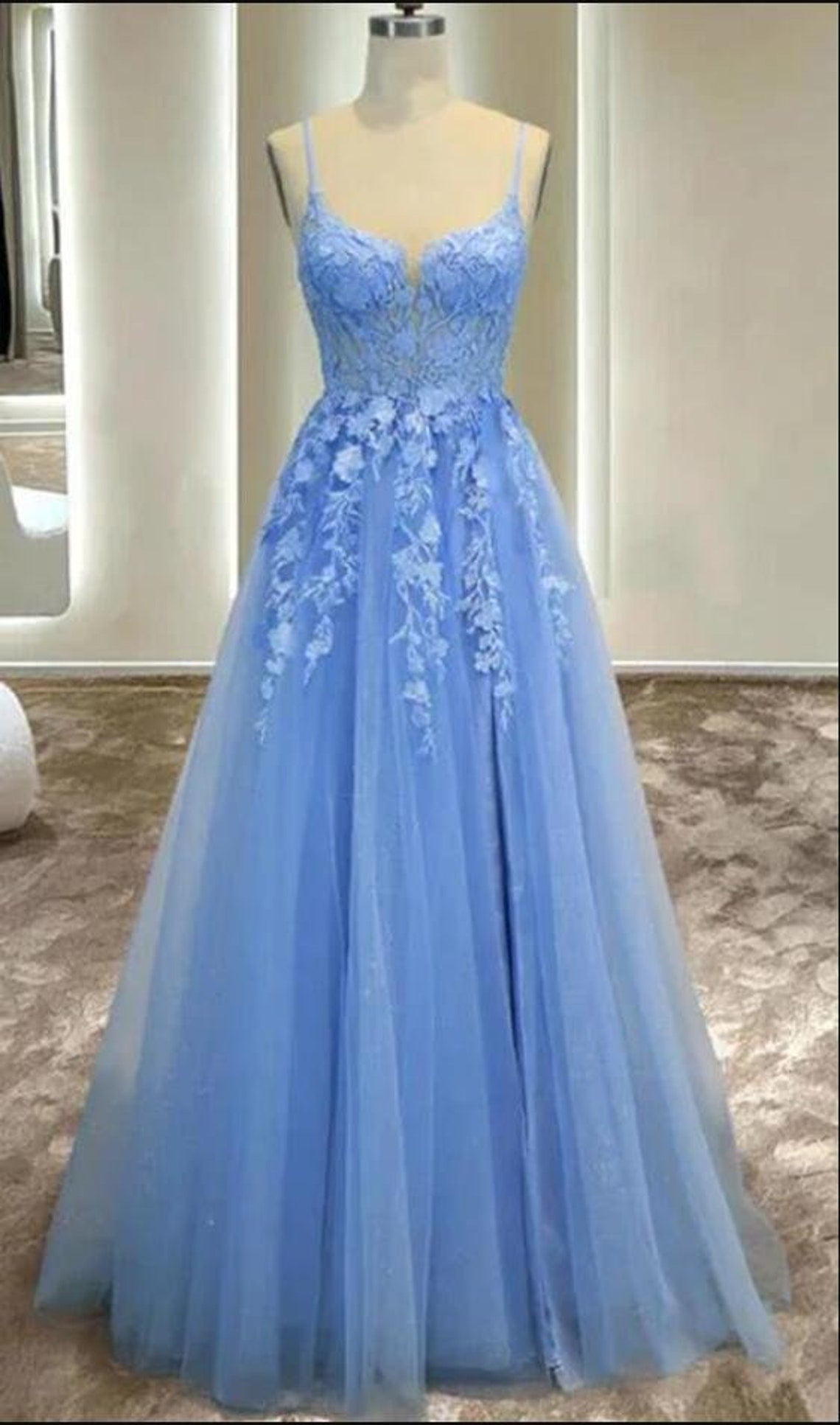 Light Blue Girls Formal Dress A line Long Party Prom Dresses