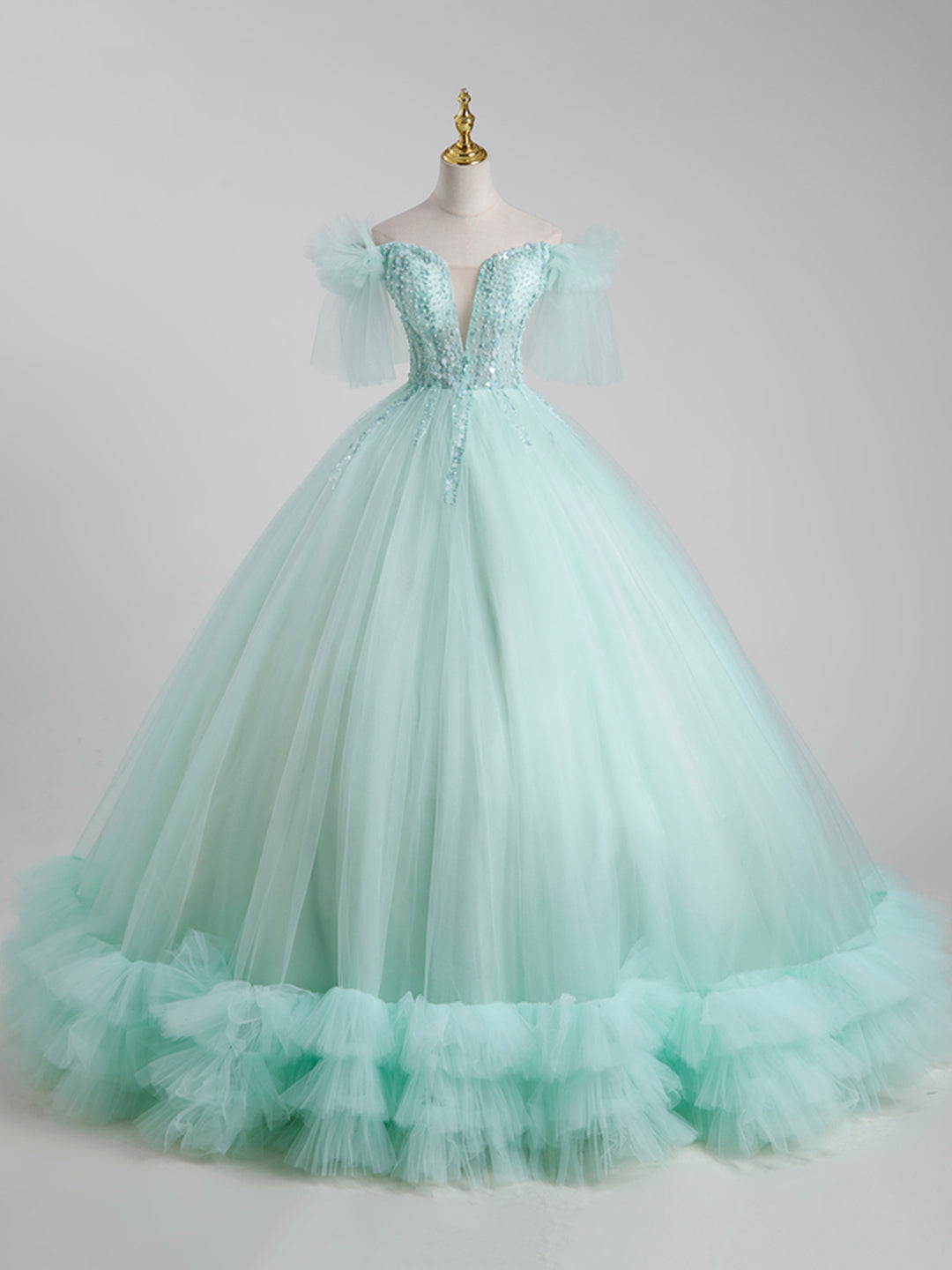 Beautiful Tulle Sequins Long Ball Gown, A-Line Tulle Sweet 16 Dress