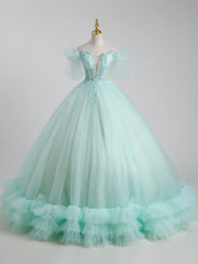 Beautiful Tulle Sequins Long Ball Gown, A-Line Tulle Sweet 16 Dress