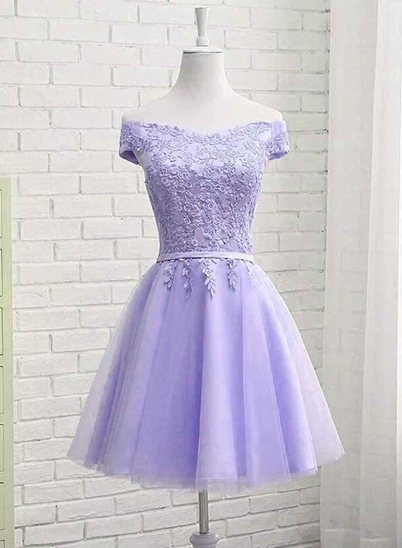 Light Purple Short Bridesmaid Dress , Tulle with Lace New Formal Dresses