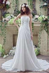 Long Sweetheart A-line White Chiffon Wedding Dresses with Slit