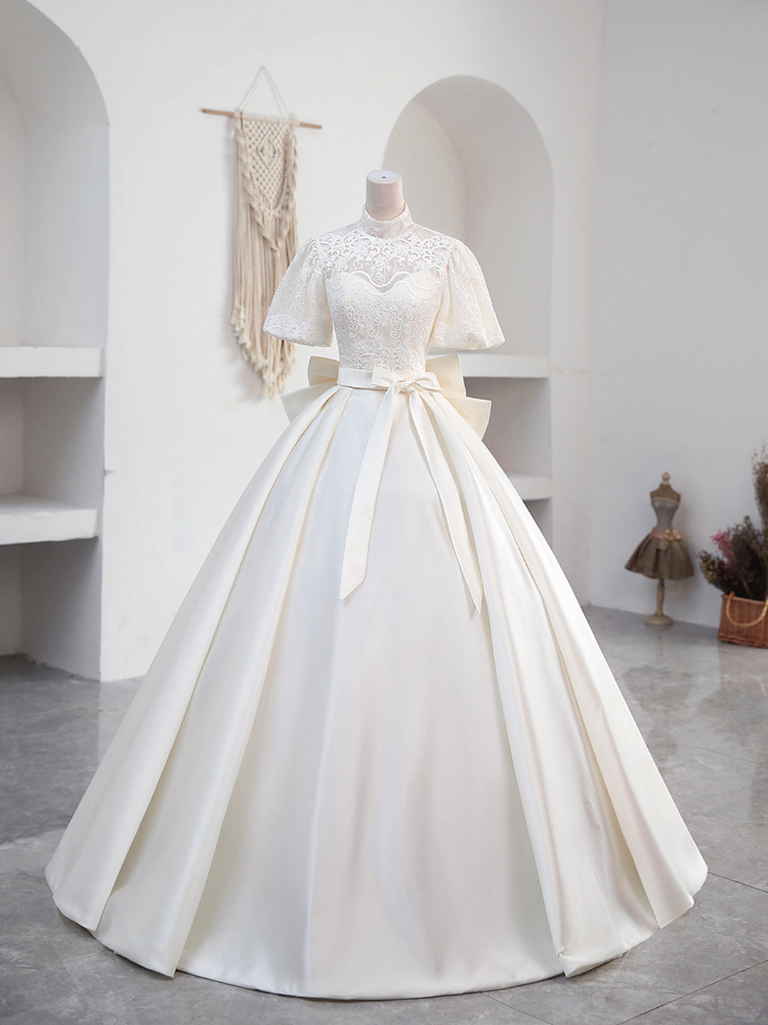 Beautiful Sweetheart Neck Satin Long Prom Dress with Detachable Lace Top, White Formal Wedding  Dress