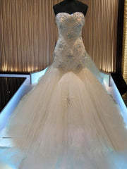 Mermaid Sweetheart Beading Chapel Train Tulle Wedding Dress