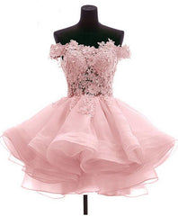 Mini Tulle Lace Short Prom Dress, Lace Cute Homecoming Dress