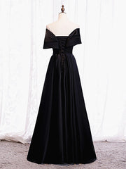 Off the Shoulder Black Long Prom Dresses, Black Off Shoulder Formal Evening Dresses