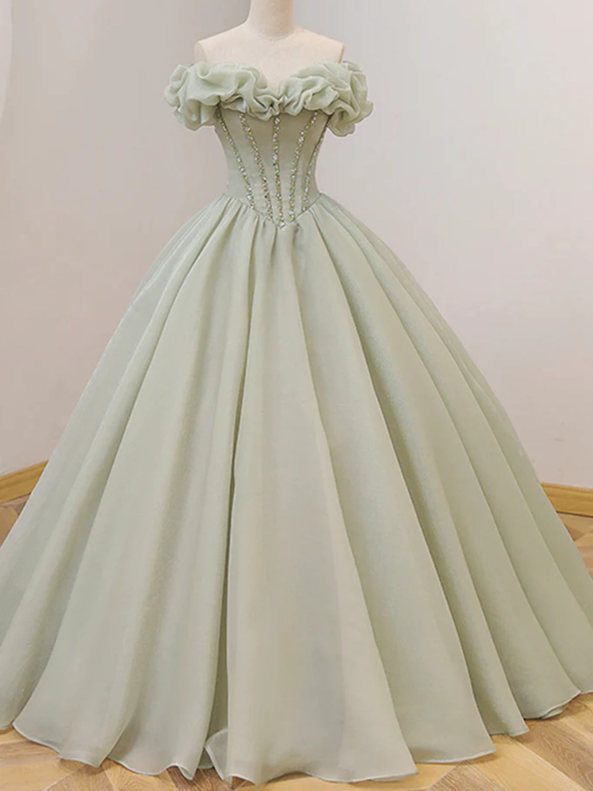 Off the Shoulder Light Sage Long Prom Dresses, Off Shoulder Long Sage Formal Evening Gowns