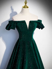 Off the Shoulder Shiny Green Black Long Prom Dresses, Green Black Long Formal Evening Dresses