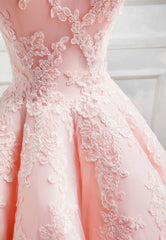 Pink Lace Long A-Line Prom Dresses, Off the Shoulder Evening Dresses