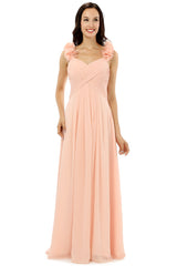 Pink Chiffon Halter Backless With Pleats Bridesmaid Dresses