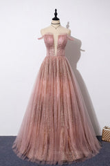 Pink tulle lace long prom dress pink tulle formal dress