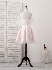 Pink Tulle Sweetheart Lace Short Prom Dress, Pink Homecoming Dress