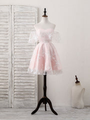 Pink Tulle Sweetheart Lace Short Prom Dress, Pink Homecoming Dress