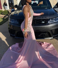 Pink Unique Long Prom Dress Mermaid Party Dress